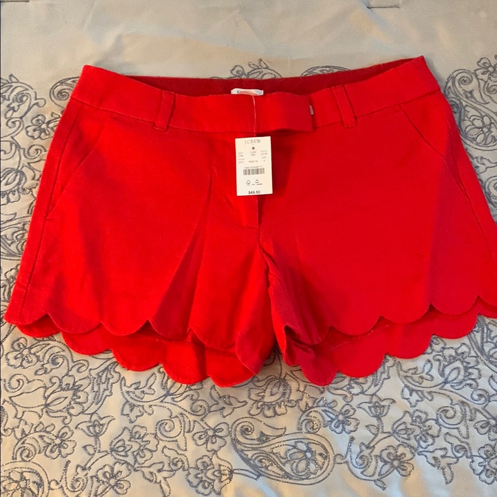 J. Crew High Waist Red Scalloped Shorts